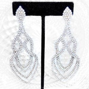 Prom Pageant Bridal Jewelry - 3.5” Rhinestone Earrings Prom Pageant Bridal Event Prom Pageant Bridal Jewelry - 3.5” Rhinestone Earrings Prom Pageant Bridal Event